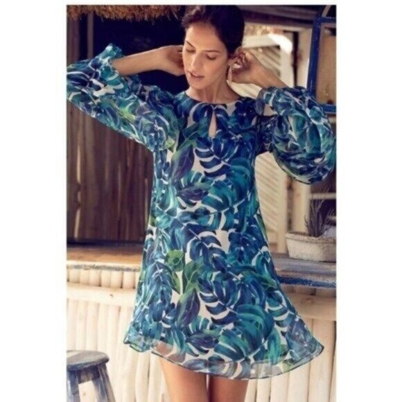 Anthropologie Boho Tropical Lace Dress Beach Feminine Swing Lightweight Palm - Picture 1 of 8